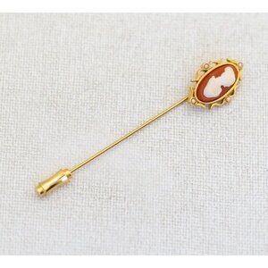 Vintage Victorian Lady Cameo Oval Gold Tone Stick Pin by Avon - A26